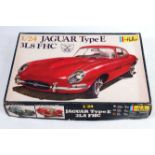 A Heller model No. 709 1/24 scale plastic kit for a Jaguar type E 3L8 FHC saloon, some parts away