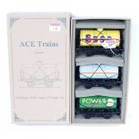 ACE Trains set 7 of G1 three petrol tank wagons:- Esso yellow, BP Motor Spirit grey and Power