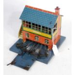 1934-5 Hornby signal cabin No. 2 blue square tiled roof, blank name panel, light cream steps,