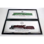 Six locomotive pictures in plastic frames and 2 large similar pictures with mirrored backing and a