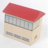 Pre-war Hornby Dublo wooden signal cabin, red roof, if an original (VG), might be a repro