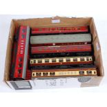 Four Hornby Dublo Super Detail coaches: 4052 1st/2nd corridor, maroon, 2x 4053 Br/2nd maroon and