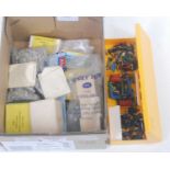 Small box containing some Hornby Dublo green bulbs, fuses, brushes, fishplates and (original)