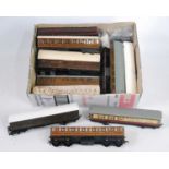 Mainly D1 and D2 Hornby Dublo teak coaches bodies, with chassis and bogies, three are from