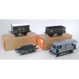 Four Bernard Ridgley wagons:- LMS brake van, GW shunter's truck, GW horsebox and NE 20 ton coal (M-