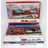 Two Bachmann sets: Midnight Metropolitan containing LT pannier tank, 3 wagons, track controller (