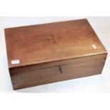 An early 20th century mahogany box of plain rectangular form having a lift-out tray interior,