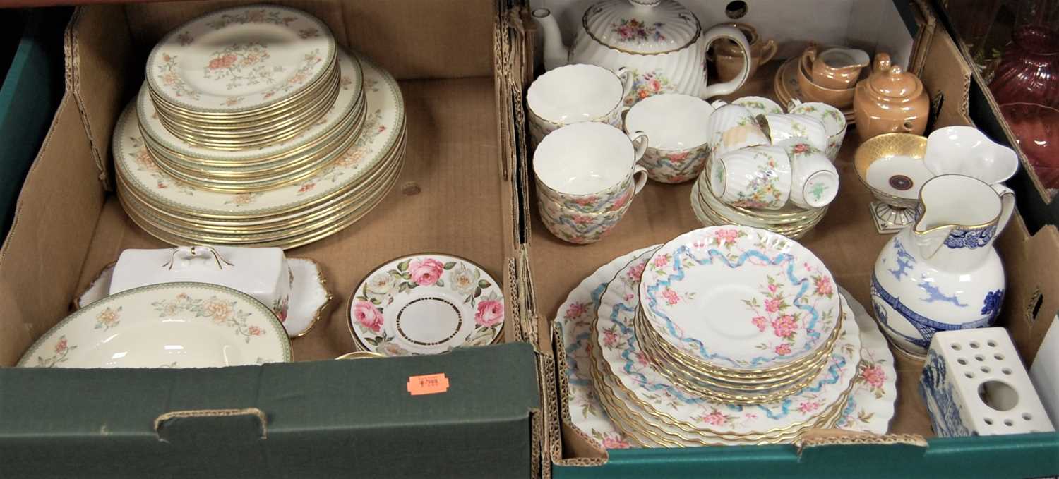 Two boxes of mixed table ceramics to include Minton Jasmine pattern part dinner service, early