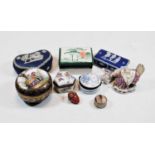 Assorted trinket boxes, to include Wedgwood blue jasper heart shaped example, porcelain snuff-