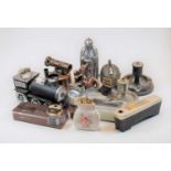 A box of miscellaneous novelty and table lighters to include chromed example in the form of a