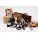 A box of miscellaneous items to include modern quartz wall clock, barometer various fashion