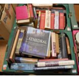 Two boxes of miscellaneous books to include John Cannon The Great English Cathedrals, Malcolm