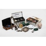 A small collection of miscellaneous items to include carved malachite animal figures, white metal