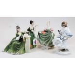 Three Royal Doulton figurines, comprising Fleur HN2368, Secret Thoughts HN2382, and Michelle HN2234;