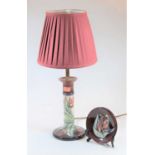 A contemporary Moorcroft table lamp with pleated silk shade, gross height 43cm, together with
