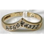 A 9ct gold diamond point set 'wishbone' ring, 1.5g, size M