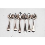 Six various silver teaspoons, in the Old English pattern, each with monogrammed or crested