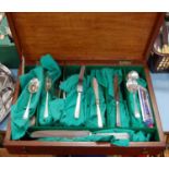 A mid-20th century oak cased canteen of steel and silver plated cutlery, by Mappin & Webb (