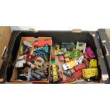 One tray containing a quantity of mixed issue diecast and tinplate effects, to include Matchbox,