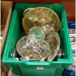 A box of miscellaneous metalware, to include Mappin & Webb Princess plate cake basket, four division