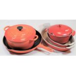A small quantity of Le Creuset wares to include griddle pan, casserole dish and cover, etc (5)