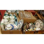 Three boxes containing a collection of various glassware and ceramics to include a graduated set