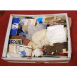 One box containing a quanity of knitting and sewing items, to include buttons, knitting needles,