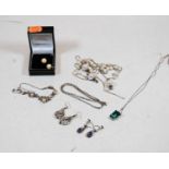 A small collection of costume jewellery to include a pair of white metal tear drop shaped drop