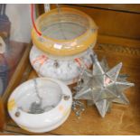 Three various Art Deco style hanging ceiling lights; together with a star-shaped and white metal