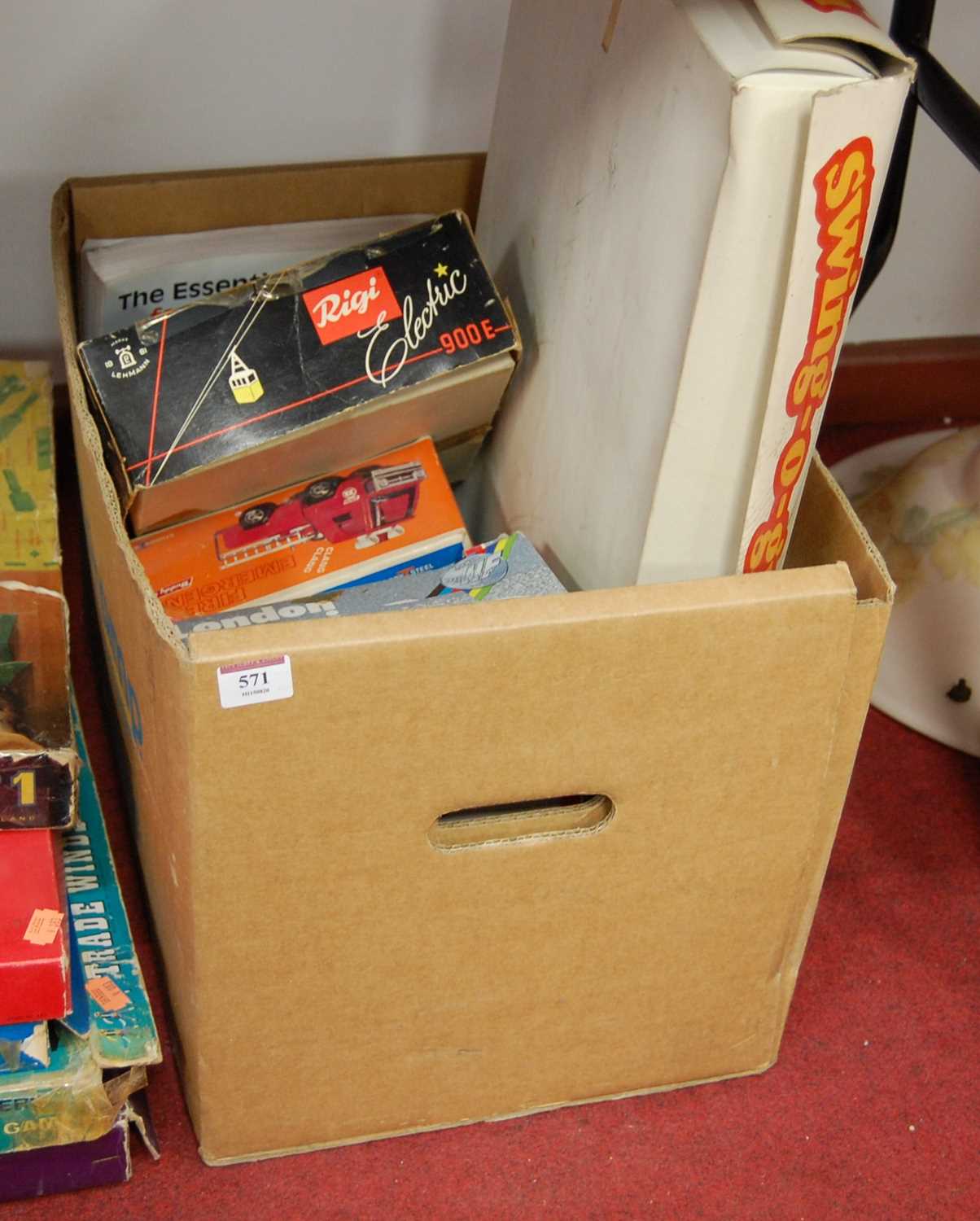 One box containing a quantity of mixed childrens toys, to include diecast models, Swing-o-Graph,
