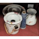 A Soho Pottery wash-stand set, transfer decorated with birds and flowers, comprising wash-jug and