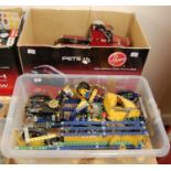 Two boxes containing a quantity of made-up and home-built constructor Meccano vehicles and
