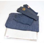 A post WWII RAF serviceman's side cap, together with a pair of blue woollen gloves, scarf, and