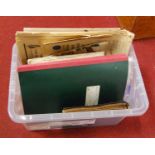 One box containing a quantity of stamps, ephemera, and matcbox tops, some in folders