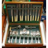 An early 20th century walnut cased canteen of silver plated cutlery (six place setting, appears