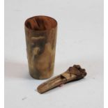 A plain horn beaker; together with a carved bone limb (2)