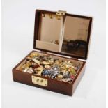 A mahogany and brass mounted ladies jewellery box containing miscellaneous costume jewellery to