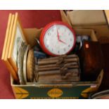 A box of miscellaneous items to include a 19th century rosewood box and silver plated tray, planes