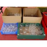 Four boxes of mixed 19th century and later household glass, to include various wines, brandy's,