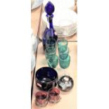 A small collection of 19th century and later glassware to include a Bristol Blue glass decanter with