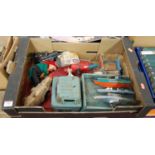 One tray containing a quantity of mixed playworn toys and accessories, to include a pressed steel