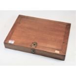 Early 20th century faded mahogany artist box with sunken brass fittings (unfitted), width 38cm