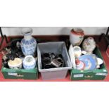 Three boxes of mixed ceramics to include modern Chinese export vases, lustre tankards, jugs etc