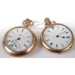 Thomas Russell & Son of Liverpool - a gold plated open face pocket watch, having keyless movement,