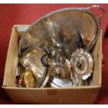 A box of miscellaneous silver plate, to include early 20th century four-piece tea and coffee set,