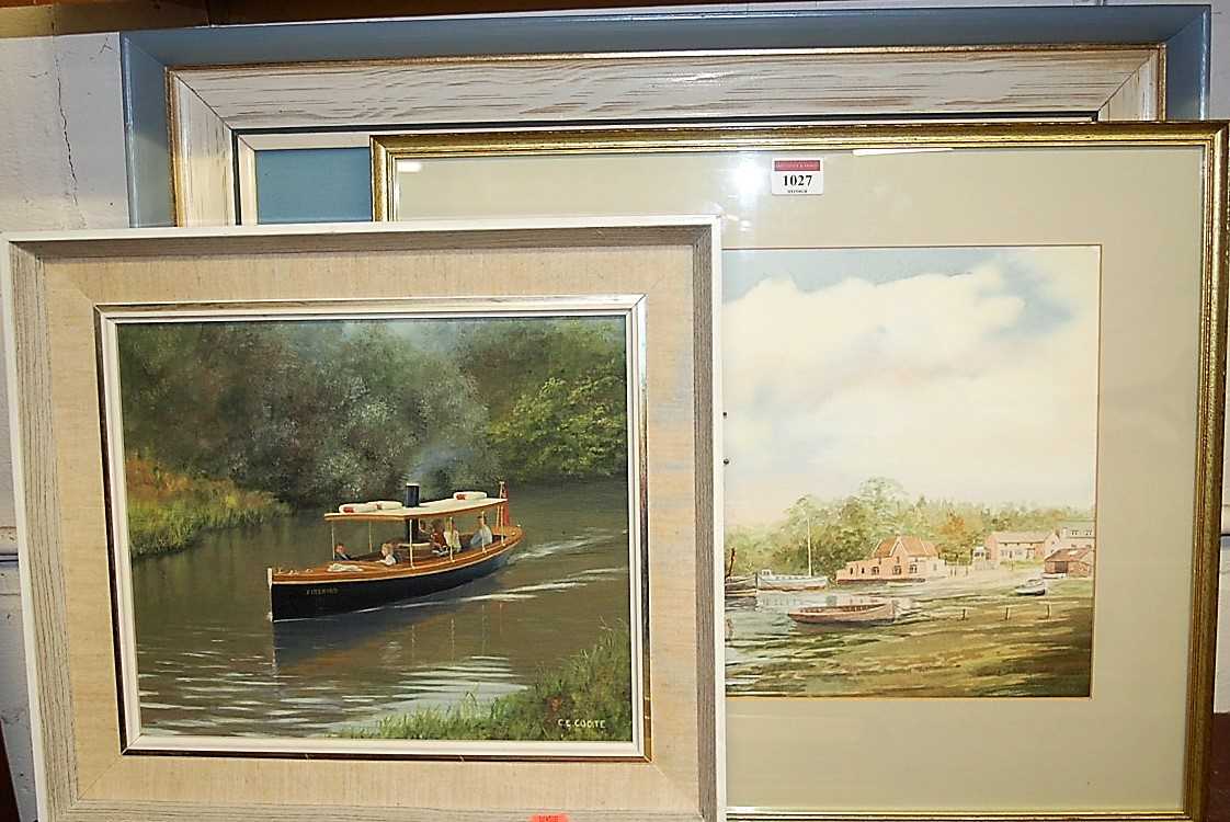 Charles E Coote - Vintage steam launch at Sudbury, oil on artists board, signed lower right, 26 x