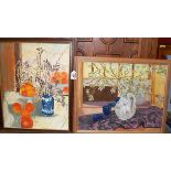 Elsie Manning - Reflections, catkins and fruit, oil on board, 50x40cm, and one other by the