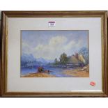 EP Pell? - continental river landscape, watercolour with traces of bodycolour, signed and dated