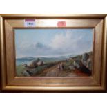 Circa 1900 English school - sketch on the Irish coast, oil on card, inscribed verso, 13x22cm