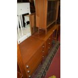 1970s teak bedroom furniture, to include; chest of three long drawers, w.76cm; a mirrorback kneehole